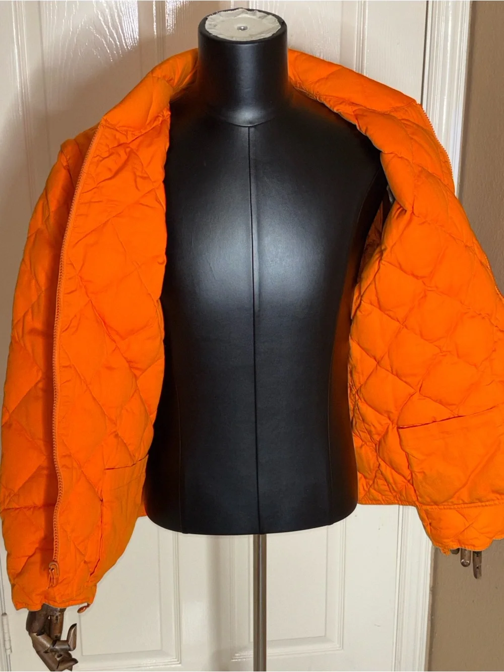 Vintage J Crew Men's Quilted Down Convertible  Jacket Vest Orange Large